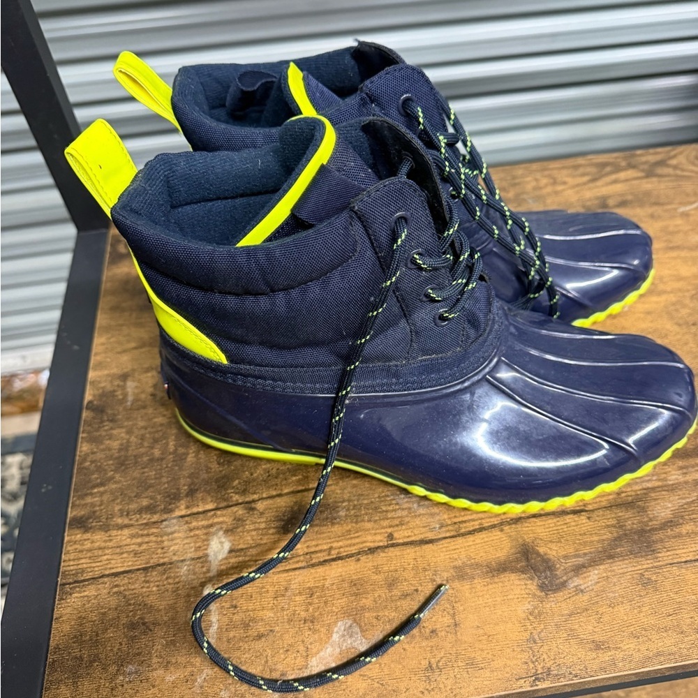 Tommy Hilfiger Navy and Neon Yellow Winter Boots